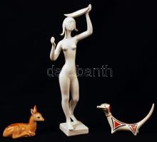 Drasche porcelán női akt, kutya, őzike, hibátlan, jelzett, m: 24 cm, 8x6 és 10x6 cm