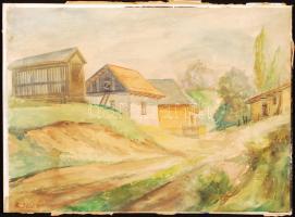 Edvi Illés Ödön (1877-1945): Falu részlet. Akvarell, papír, sérült, 29×39 cm