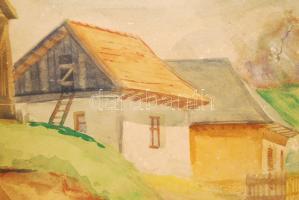 Edvi Illés Ödön (1877-1945): Falu részlet. Akvarell, papír, sérült, 29×39 cm