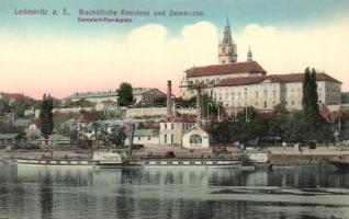 Litomerice, Leitmeritz; Bischöfliche Residenz und Domkirche, Dampfer Pillnitz / episcopal residence, cathedral, SS Pillnitz (misprint?)
