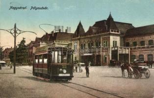 Nagyvárad, vasútállomás, villamos / railway station, tram (EB)