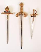 3 db kard alakú levélnyitó, h: 19, 15, 13 cm