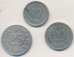 Szerbia 1912. 10P + 20P + Jugoszlávia/Szerb-Horvát-Szlovén Királyság 1920. 25P T:2 Serbia 1912. 10 Para + 20 Para + Yugoslavia/Kongdom of the Serbs, Croats and Slovenes 1920. 25 Para C:XF