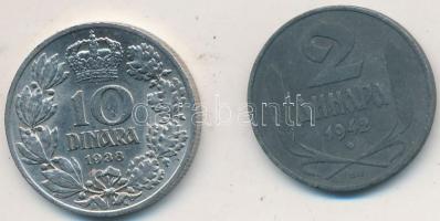 Jugoszlávia 1938. 10D + Szerbia / Német megszállás 1942. 2D T:2,2- Yugoslavia 1938. 10 Dinara + Serbia / German occupation 1942. 2 Dinara C:XF,VF