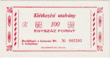 DN Kalocsa / Börtönpénz 100Ft "Kiétkezési utalvány" felülbélyegzett T:I