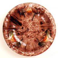 Lila virágmintás díszes kerámia tál, hibátlan, számmal jelzett, d: 31 cm