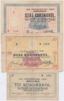 Pécs 1919. 10K + 20K + 100K pénztárjegyek T:III,III-