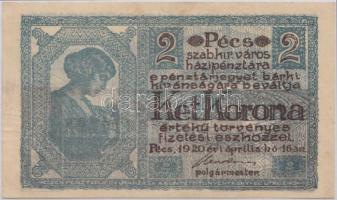 Pécs 1920. 2K városi pénz T:II
