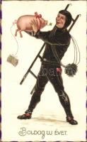 New Year, pig, chimney sweeper, Amag Nr. 2434. litho