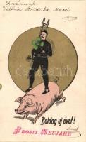 New Year, pig, clover, chimney sweeper, litho (r)