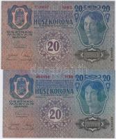 1913. 20K II. kiadás (2x) az egyik "Deutschösterreich" felülbélyegzéssel T:III