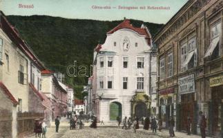 Brassó, Kronstadt; Cérna utca, Heinrich Zintz üzlete, fodrász üzlet, bank / street, hairdresser, shops, bank