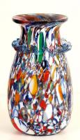 Millefiori színes üvegváza, hibátlan, m: 15 cm