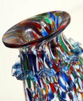 Millefiori színes üvegváza, hibátlan, m: 15 cm