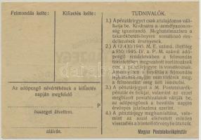 1946. 10.000AP nem kamatozó Pénztárjegy "Másra Át Nem Ruházható" nélkül és számozás nélkül...