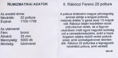 DN "II. Rákóczi Ferenc 20 poltura / Magyarok Kincstára" aranyozott bronz emlékérem T:P Tan...