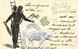 New Year, chimney sweeper, pig,  Emb.