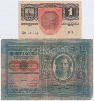 1912. 100K "Deutschösterreich" felülbélyegzéssel + 1916. 1K T:III,III-