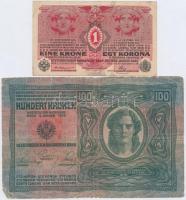 1912. 100K "Deutschösterreich" felülbélyegzéssel + 1916. 1K T:III,III-