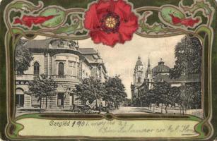 Cegléd, Kossuth tér, Városháza, Art Nouveau floral litho; Sebők Béla kiadása (Rb)
