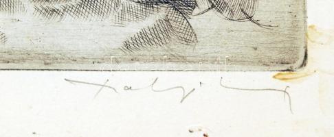 Olvashatatlan jelzéssel: Munkás és parasztnap Kecskemét 1945. aug. 20. Rézkarc, papír, jelzett, üveg...