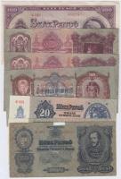 1930. 20P + 1930. 100P (2x) az egyik "*E" sorozatszámmal + 1932. 50P + 1936. 10P + 1941. 20P + 1945. 100P "BÜNTETÉS" szóban "N" felett lemezhiba T:vegyes