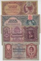 1930. 100P + 1932. 50P + 1936. 10P + 1939. 5P + 1941. 20P (2x) + 1945. 1000P "MNB" bélyeggel + 1945. 10.000P "MNB" bélyeggel T:vegyes