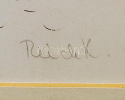 Reich K. jelzéssel: Lány egyszarvúval. Nyomat, papír, jelzett, üvegezett keretben, 21x27 cm