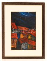 Pásztor György (1914-): Háztetők. Pasztell, papír, jelzett, üvegezett keretben, 19x29 cm