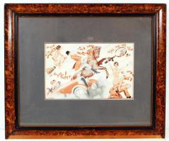 cca 1920-1930 Fontan jelzésű színes nyomat francia feliratokkal üvegezett keretben, 38x28 cm, keret 69x59 cm