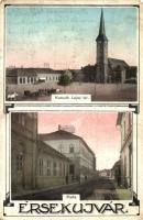 1913 Érsekújvár, Nové Zamky; Kossuth Lajos tér, templom, utca, Posta, kiadja Schulz Arnold / square, post office, church, street (Rb)