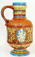 cca 1900 Schütz Cilli angyalkás díszkancsó, kézzel festett mázas kerámia, jelzett, hibátlan / Hand painted, ornamented jug m:31 cm