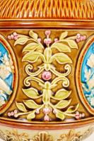 cca 1900 Schütz Cilli angyalkás díszkancsó, kézzel festett mázas kerámia, jelzett, hibátlan / Hand p...