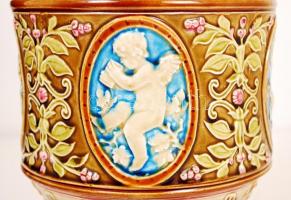 cca 1900 Schütz Cilli angyalkás díszkancsó, kézzel festett mázas kerámia, jelzett, hibátlan / Hand p...