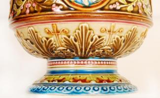 cca 1900 Schütz Cilli angyalkás díszkancsó, kézzel festett mázas kerámia, jelzett, hibátlan / Hand p...