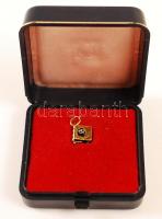 Olimpia mikrokönyv, olimpiai eskü szövegével, díszdobozban, aranyozott fém tartóban, rajta 14K arany karikával 6 mm / Micro book with the Olympic oath in many languages in gold plated metal case, on gold ring 6 mm in special case