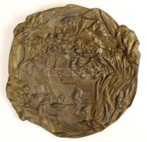 Szecessziós festett fém fali tál, jelzés nélkül, d:31 cm