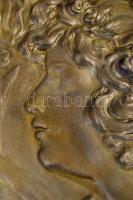 Szecessziós festett fém fali tál, jelzés nélkül, d:31 cm