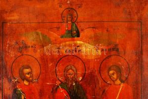 Antikolt orosz ikon (Samon,Gury, Aviv), apró sérülésekkel, tempera, fa, jelzés nélkül, 31×26 cm