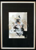Urbán György (1936-): Kompozíció. Vegyes technika, papír, jelzett, üvegezett keretben, 28×40 cm