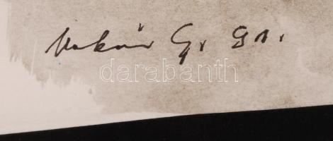 Urbán György (1936-): Kompozíció. Vegyes technika, papír, jelzett, üvegezett keretben, 28×40 cm