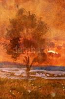 Takács jelzéssel: Napnyugta. Vegyes technika, karton, üvegezett keretben, 45×55 cm