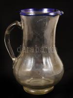 Régi kobalt kék peremes füles kiöntő, repedéssel az oldalán, m:14,5 cm