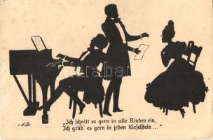 Franz Schubert's Die schöne Müllerin, piano, silhouette (wet damage)