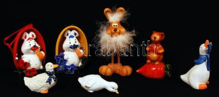 Hangulatos tavaszi, húsvéti kerámia díszfigurák (nyuszi, libák, kacsa stb.), 7 db