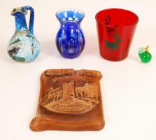 Dekoratív vegyes kerámia, porcelán és üveg dísztárgyak, 8 db