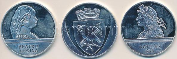DN "Mátyás szett" 3db ezüstözött réz nikkel emlékérem eredeti dísztokban (d=38,5mm) "Mátyás király" + "Beatrix" + "Budai vár" T:PP Csak 2000db!