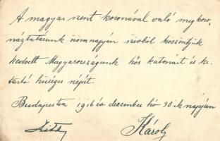 Budapesti Philatelia Bélyegkereskedés levelezőlapja, IV. Károly és Zita saját kezű nyomtatott üdvözl...