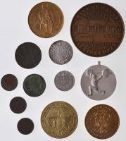 12db-os vegyes fémpénz, emlékérem, sportérem, utánveret tétel, benne 1927. 1P Ag, DN "L. Svoboda - A. Dubcek / Szent Vencel" aranyozott fém emlékérem (40mm) T:vegyes