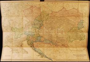 1867 Az Osztrák-Magyar Monarchia térképe. General Strassen und Orstkarte des Österreichischen Kaiserstaates. Artaria & Comp. Wien. Vászon térkép eredeti borítóval és tokkal, jó állapotban  / Map of the Austro-Hungarian Monarchy on canvas in original case. In nice condition. 80x100 cm
